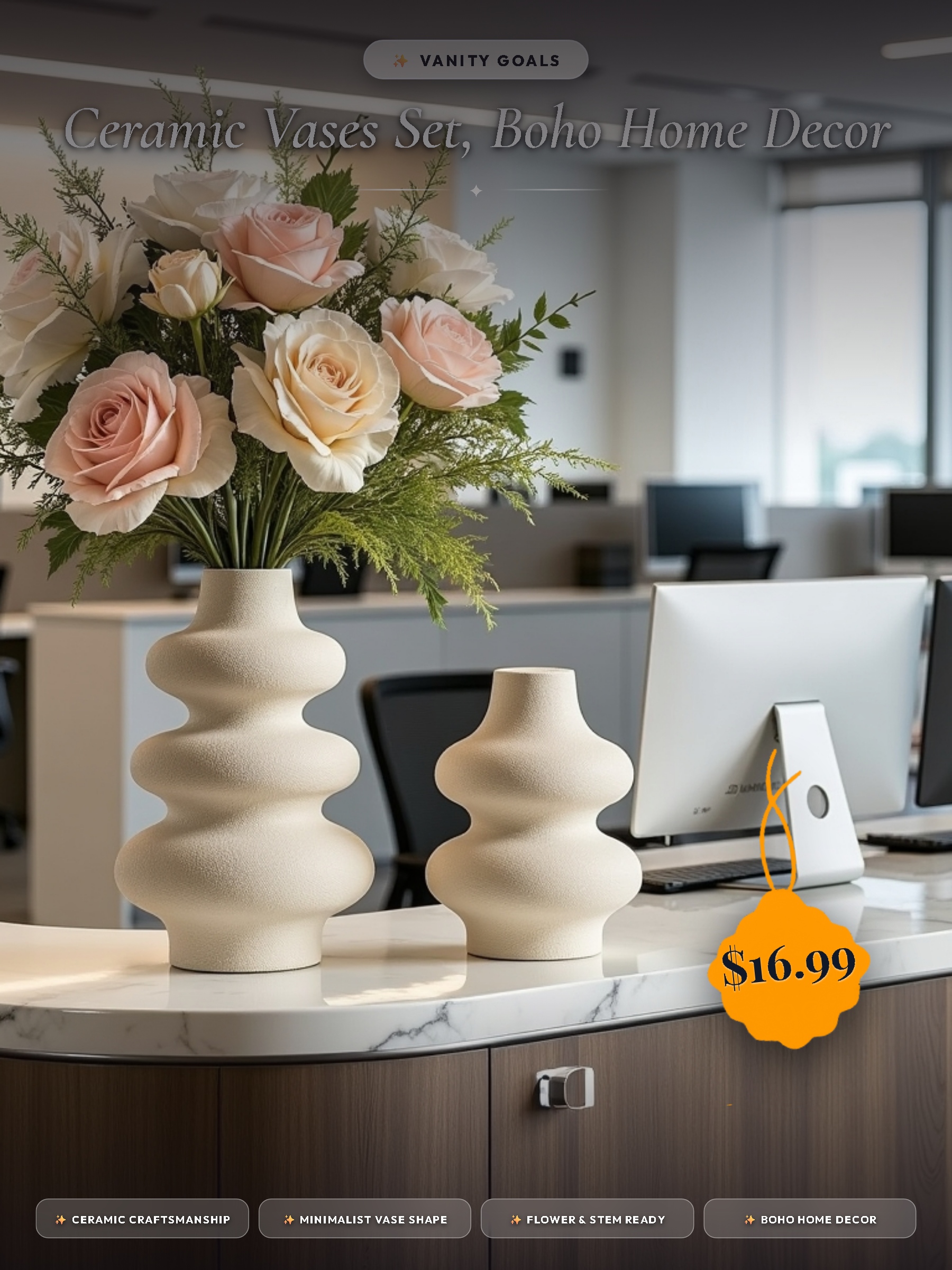Ceramic Vases Set, Boho Home Decor