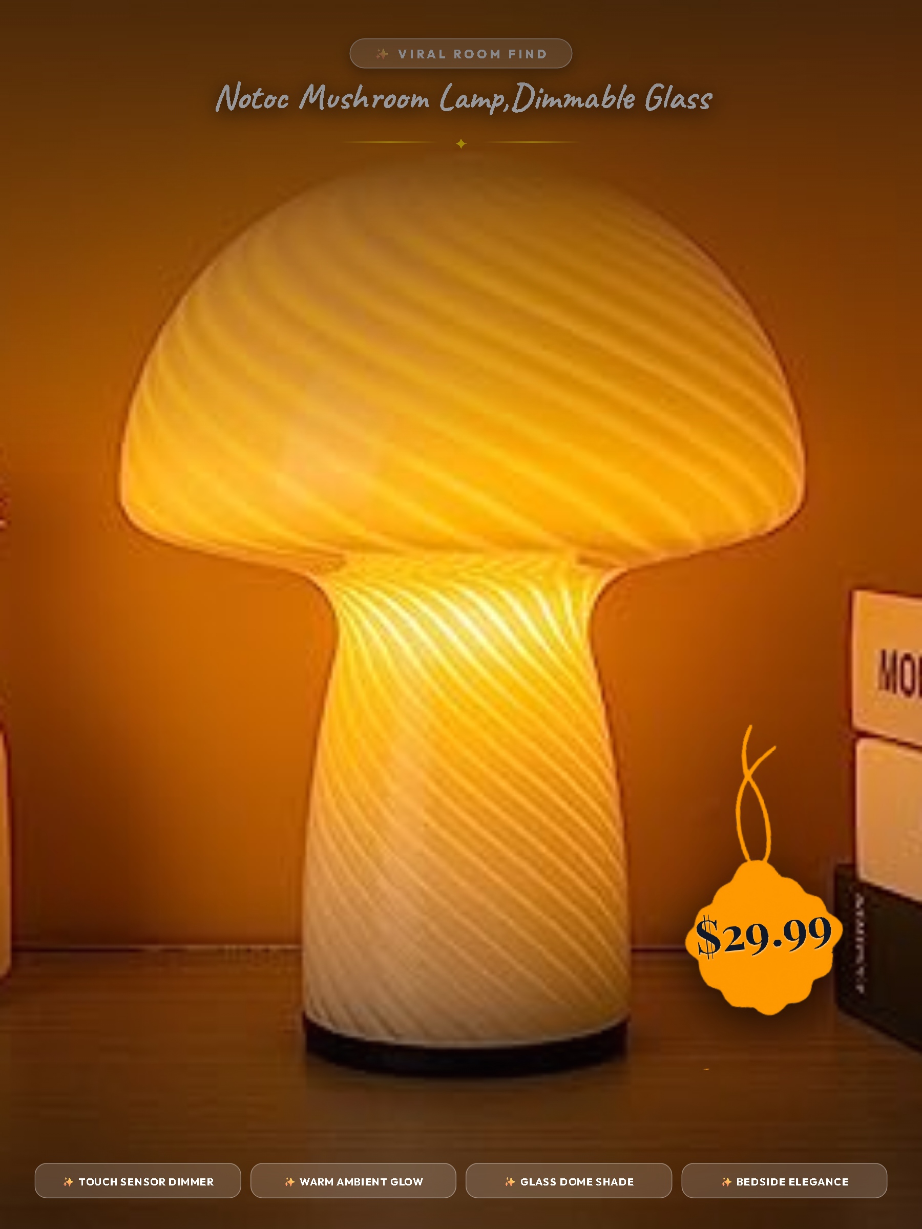 NOTOC Dimmable Glass Mushroom Lamp