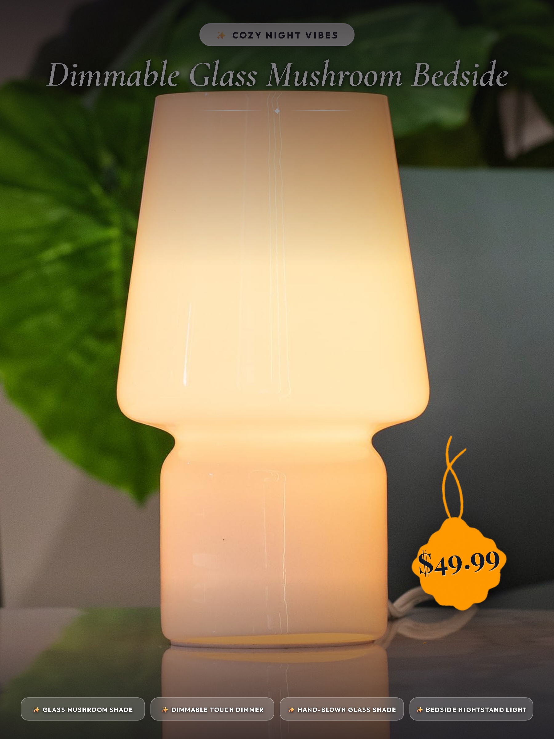 Dimmable Glass Mushroom Bedside