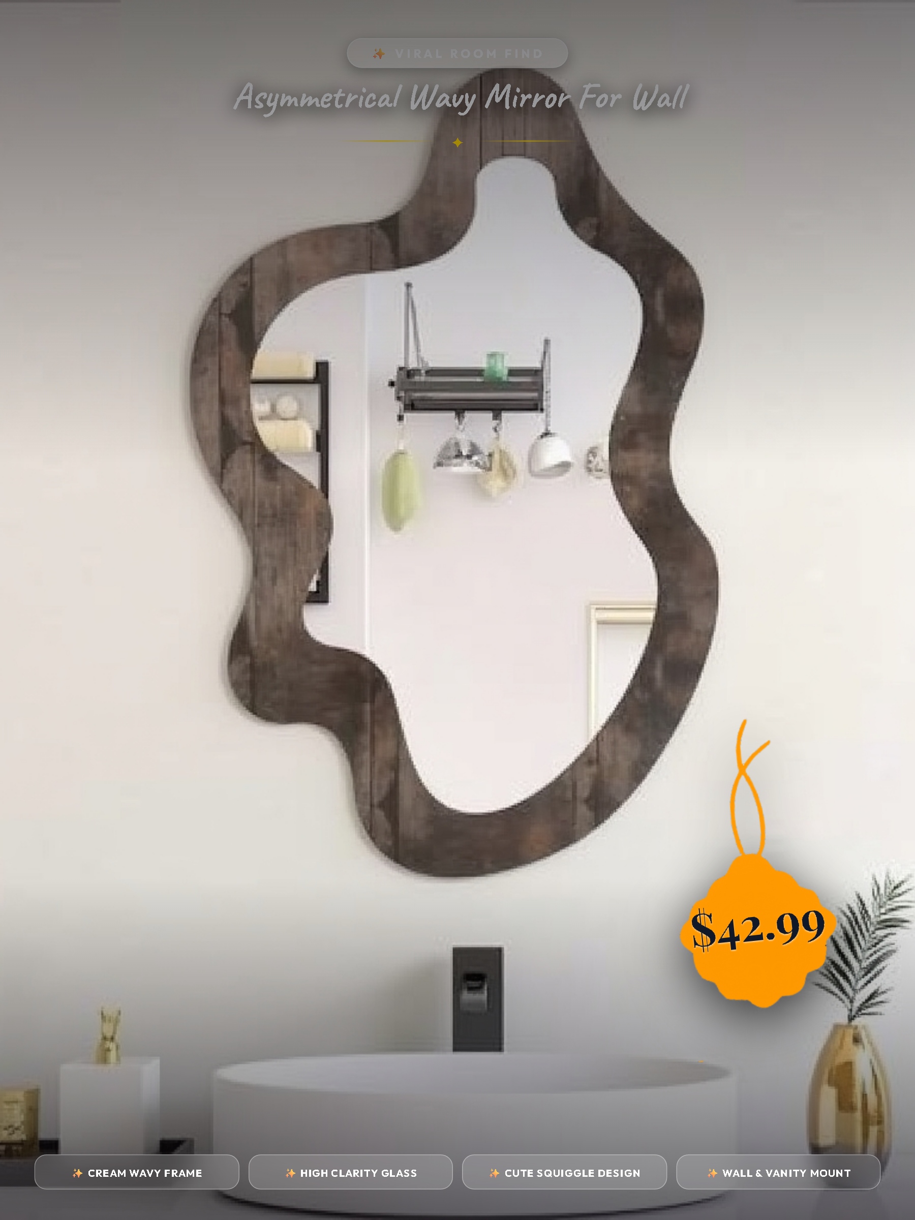 Asymmetrical Wavy Wall Mirror