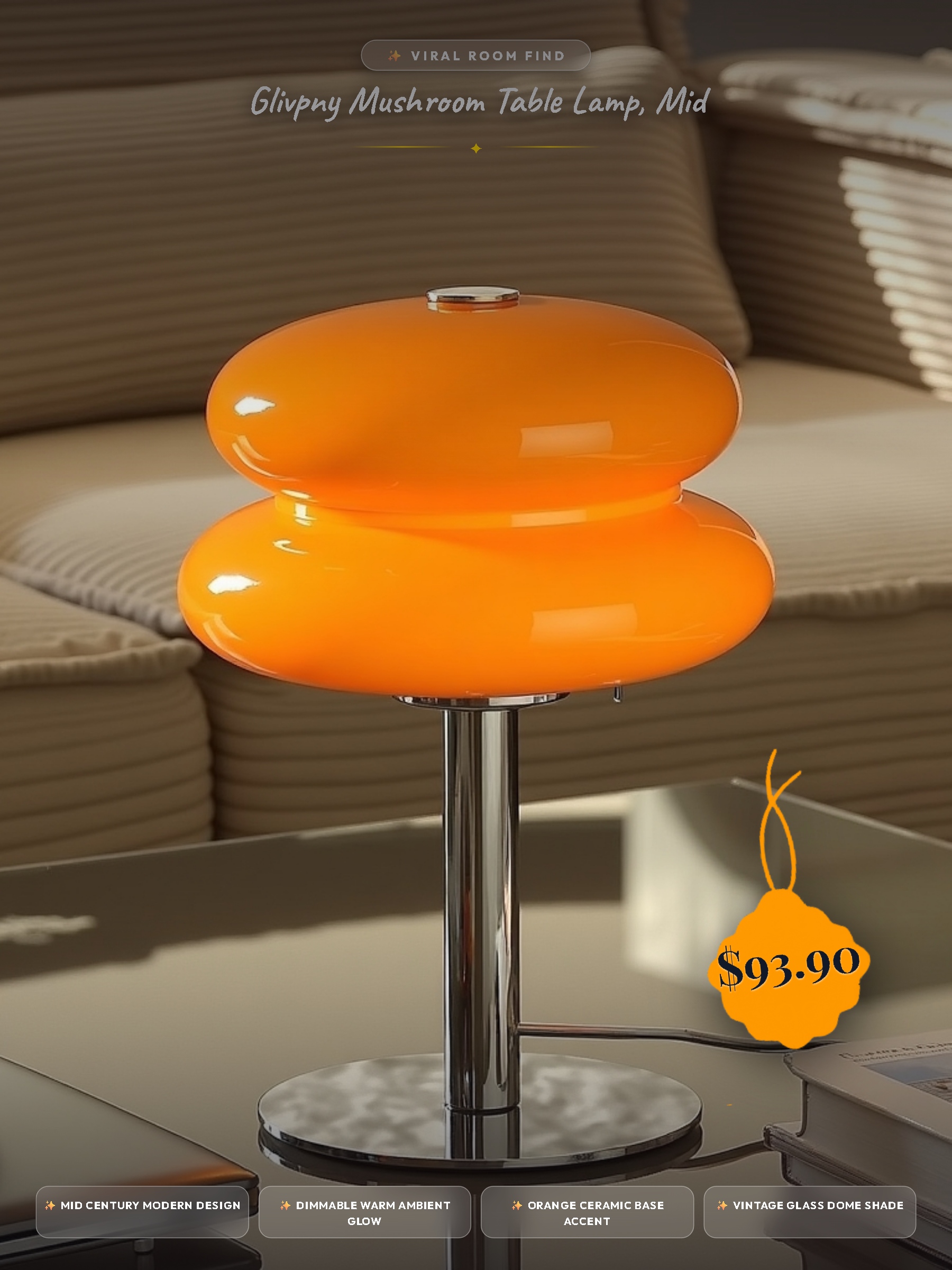 Glivpny Mushroom Table Lamp, Mid