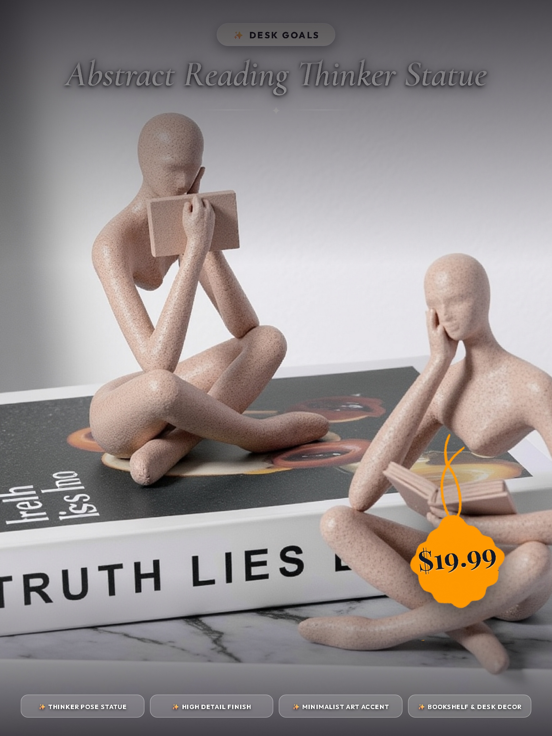 Abstract Reading Thinker Statue