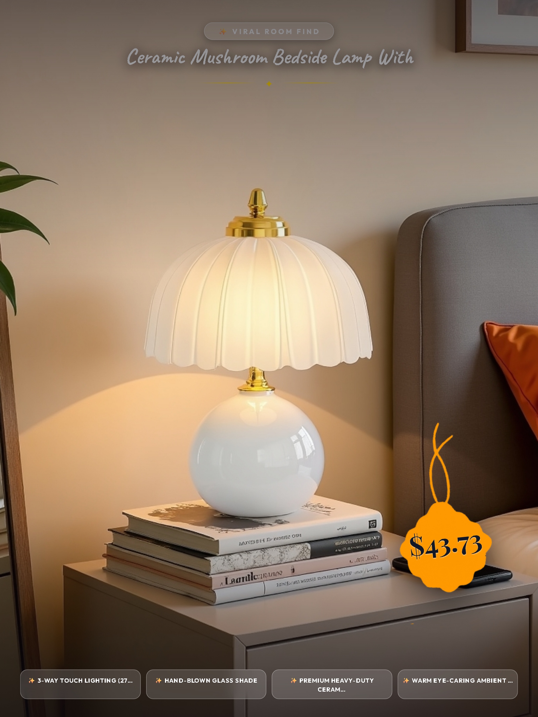Ceramic Mushroom Bedside Lamp