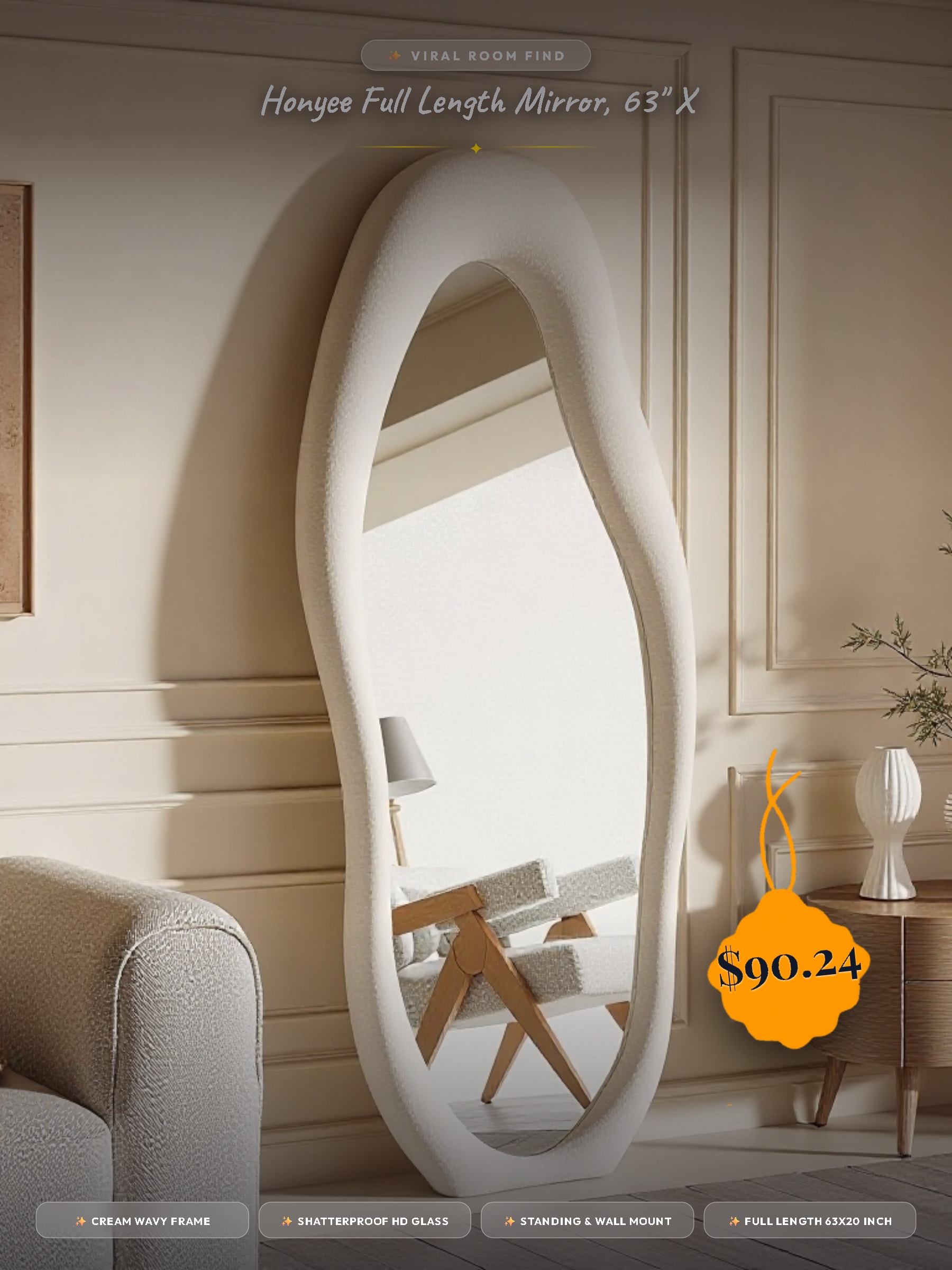 Honyee Full Length Wavy Mirror